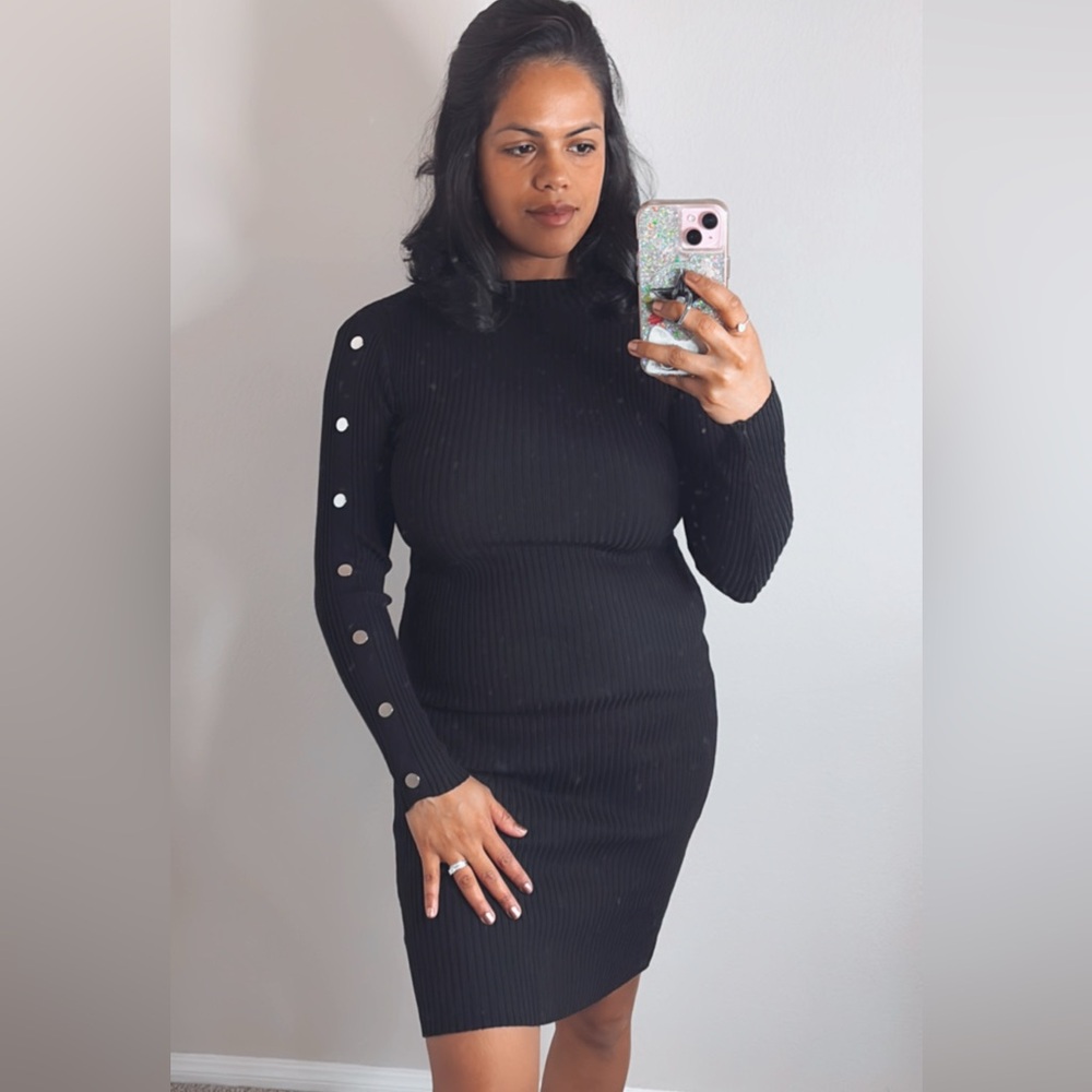 Black Knit Sweater Long Sleeve Dress